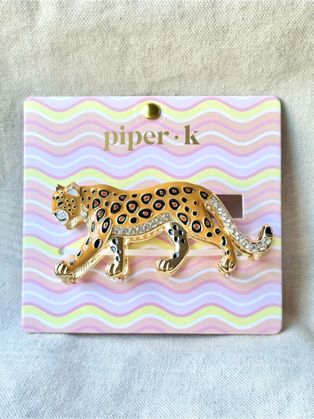 Piper K Gold Cheetah Hair Claw Clip w/ Rhinestones